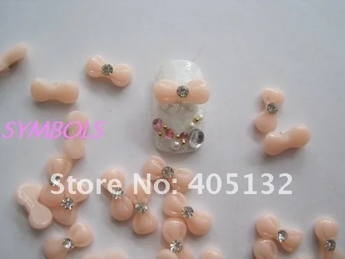 rbr-4-3 Wholesale 200pcs/bag Light Pink Resin Round-Head Rhinestone Bowknot Nail Art Decoration Bow Decoration