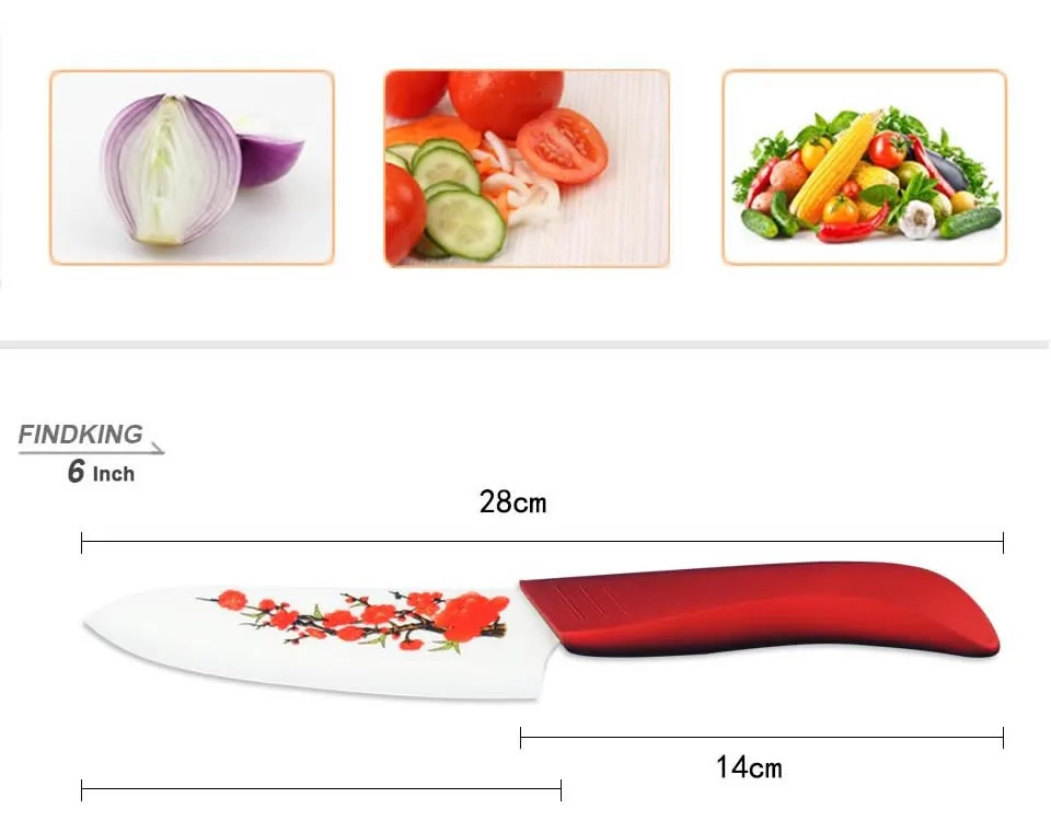 FINDKING бренд циркония набор кухонных керамических ножей для фруктов " 4" " 6" дюймов с цветочным принтом+ Овощечистка+ Чехлы