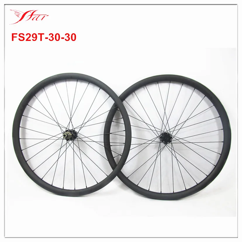 New design Carbon Mountain bike wheels 29er 30mm width clincher hookless, with Bitex BX401F/BX401R mtb 6-bolts hubs 28H/28H