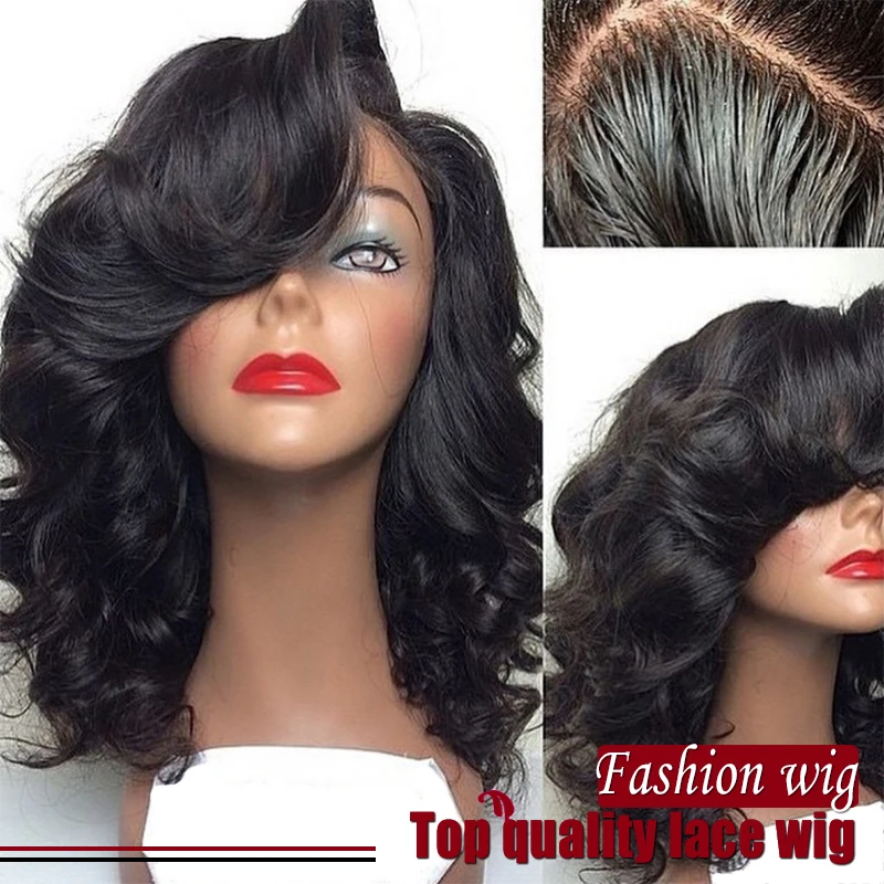 2017 New Fashion Body Wave Wigs Synthetic Lace Front Wigs Black Free