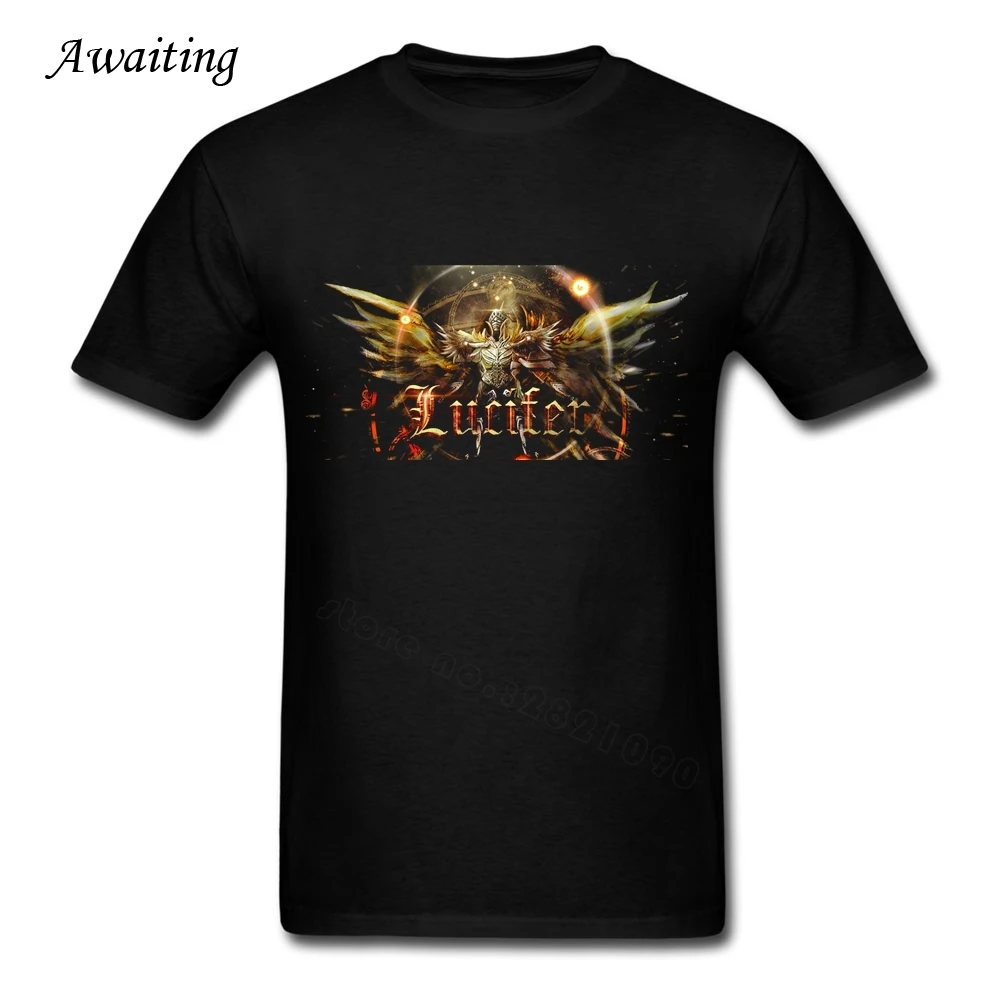 100% Хлопок Ткань Люцифер Человек Футболка Супер Размер Pure Color Brand Clothing Для Взрослых
