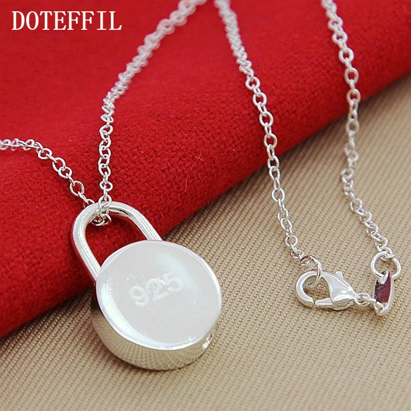 Fashion 925 Silver Round Locks Pendant Necklace Women Sterling Silver