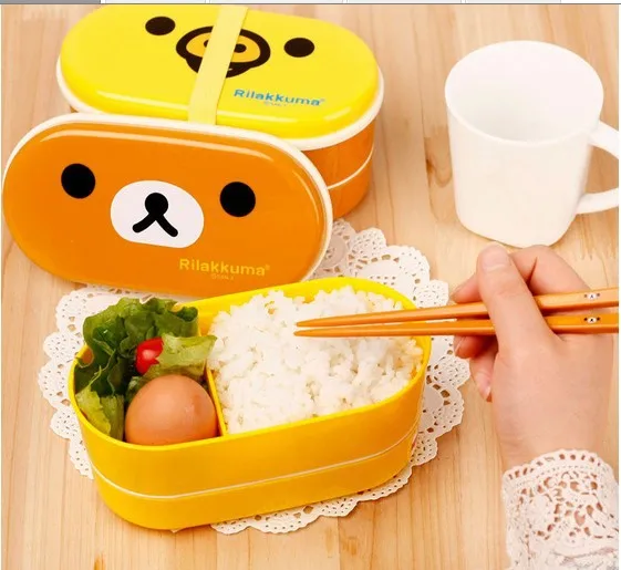 1 шт медведь сохранение тепла двухслойная коробка Rilakkuma Bento Ланч-бокс 16,5*8 см