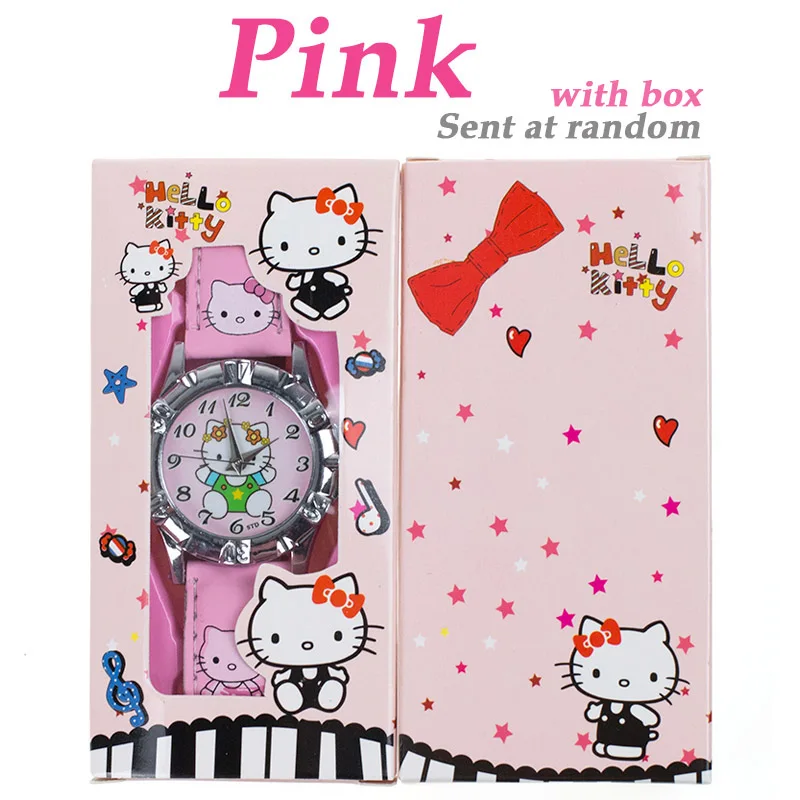 hello kitty Pink FD Горячая Мультфильм Принцесса Эльза шаблон детские часы с коробкой девушки кварцевые наручные часы повседневное кожаный ремешок Мальчик Дети подарки часы - Цвет: hello kitty Pink
