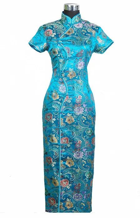 Модное зеленое китайское женское атласное длинное Qipao платье с цветочным узором, Размеры S M L XL XXL XXXL J0027
