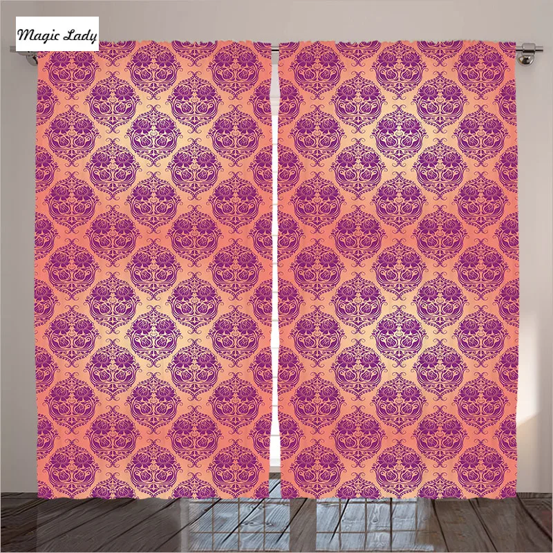 Шторы Розовый Гостиная Спальня Цветок Классический Дамаск Pattern Королевский
