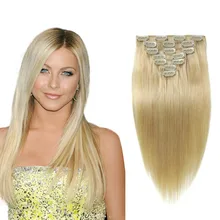 FullShine Brazilian Virgin Hair Straight 613 Blonde Grade 7A Clip Extention Full Head Remy Hair Clip Ins 7Pcs Free Shipping