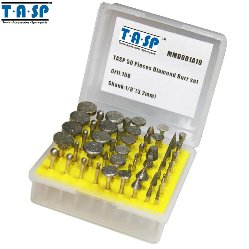 

New Arrival 50 Pieces Diamond Grinding Burrs Set For Demel Rotary Tools Accessories with 3.2mm(1/8") Shank Free Shipping