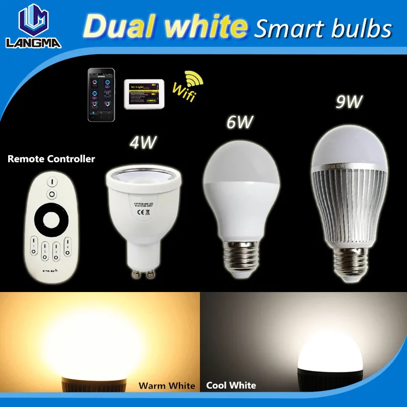 

AC85-265V smart warm cold white adjustable cct led bulb lamp dimmable GU10 E27 mi.light WIFI dual white bulb lights