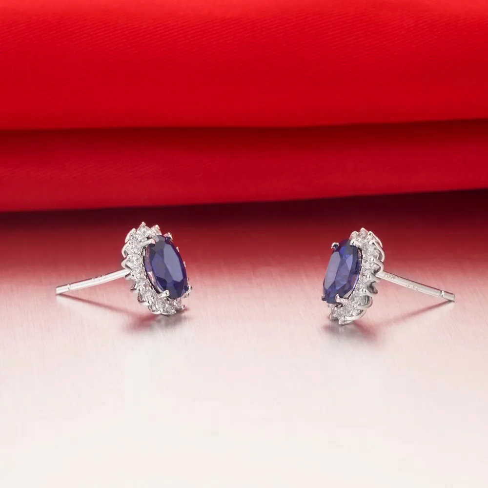 1.5CT/шт овальной формы женские серьги гвоздики синие синтетические бриллианты стерлингового серебра девушка любовь лучшие красивые ювелирные изделия подарок