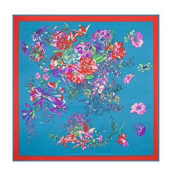 

100cm Fashion Floral Square Foulard Women Silk Scarf Head Scarves Silk Bandana Luxury Brand [1691]