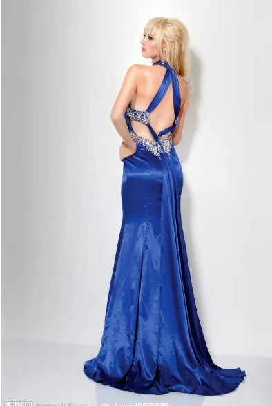 Дизайн vestidos Formales Королевский синий Сексуальная спинки Элегантный Кристалл Девушка Пром платье знаменитости подружки невесты
