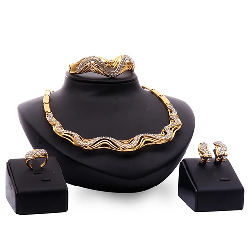 Женщины Полые Цепи KC позолоченные Ожерелье Серьги Кольца Браслет Комплект