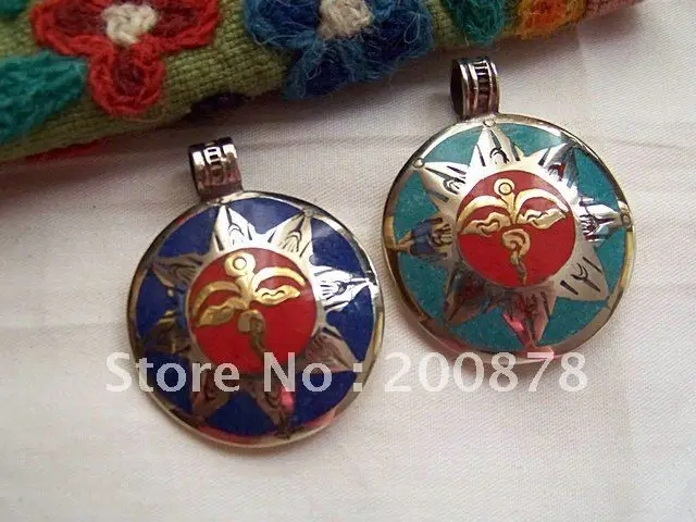 Тибет JewelryTBP246 Тибетский тайцзи подвески-Амулеты, Ом двойными бортами Тотем ox кости талисманы глаз Будды