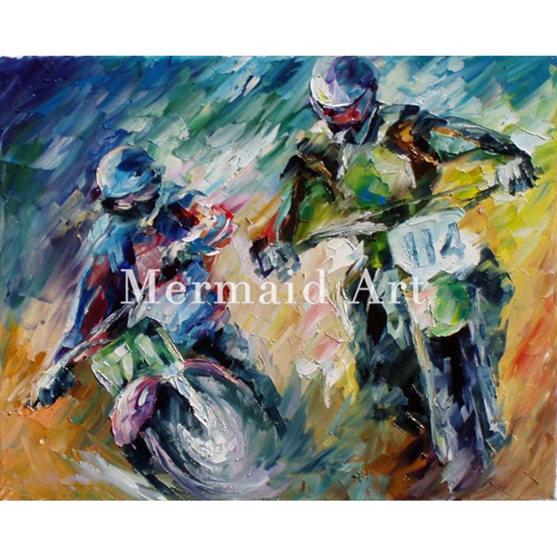 

Hand Painted Oil Painting On Canvas For Abstract Motorcycling Thick Palette Knife Painting Living Room Decor Artwork Fine Art