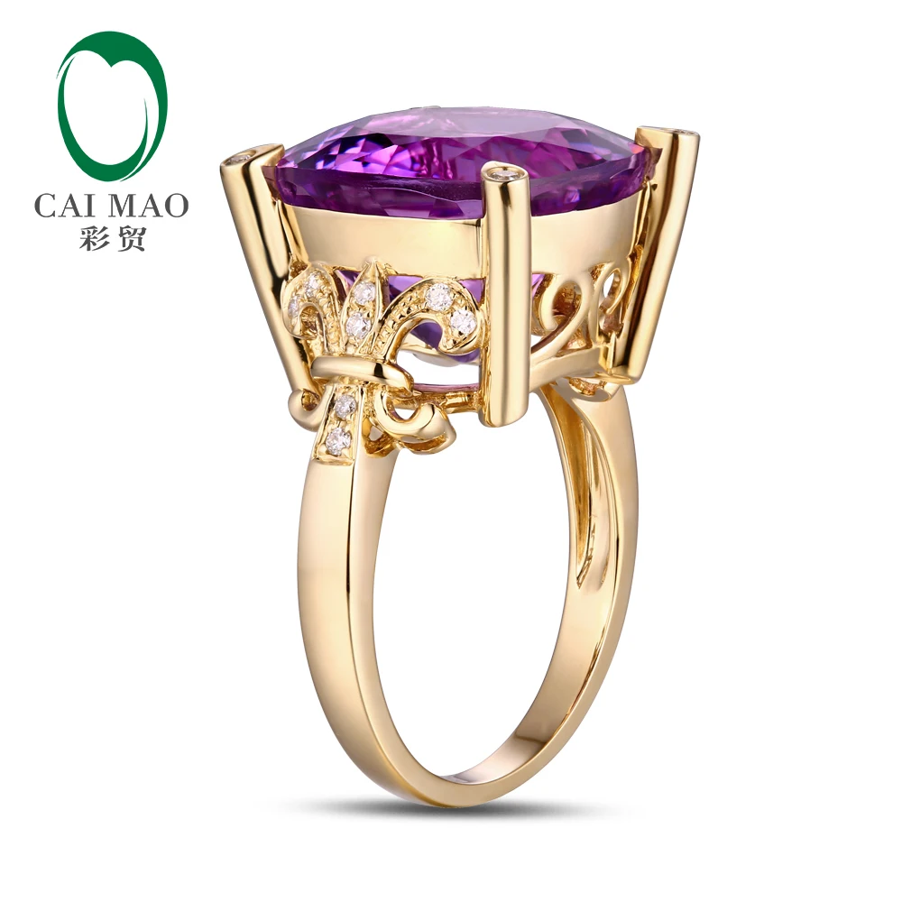 14KT/585 Желтое золото 8.72ct натуральный аметист 0.10ct Бриллиант круглой огранки обручальное Драгоценное кольцо ювелирные изделия