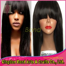 Virgin Brazilian 100% Real Human Hair Silky Straight Full Lace Wig/Lace Front Wig130% Density Natural Hairline With Bang