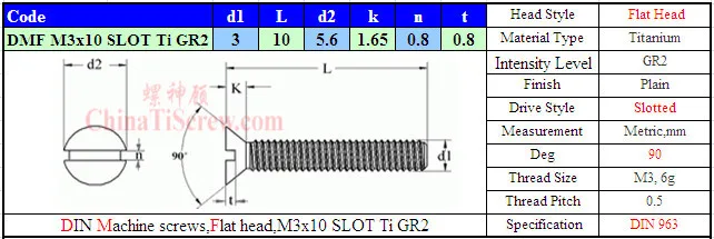 Титан винты M3x10 din 963 плоская голова щелевые driverti gr2 полированная 50 шт