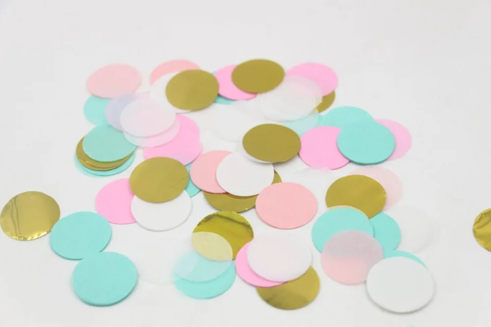 5000 pieces/pack) 1 Inch Mint Pink White& Gold Circle Confetti | Bridal Shower | Wedding Table Decor