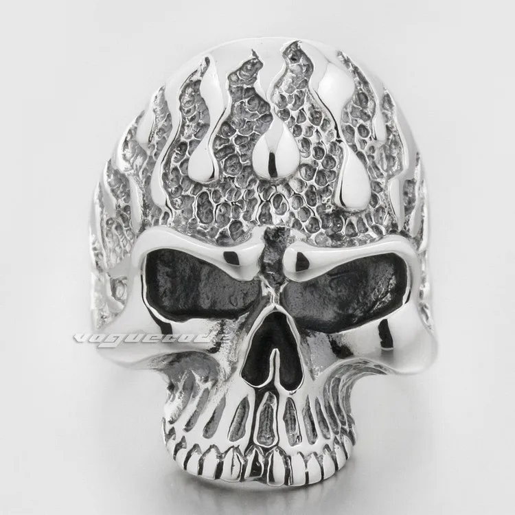 Огромный пламя Fire Skull 925 стерлингового серебра мужские Байкер Рокер панк кольцо 8S005 нам Размеры 7.5 до 13