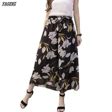 YAGENZ 13 Colors Pants Women Summer Costume Chiffon Wide Leg Pants Printed Loose Thin Nine Pants Chiffon Pants Skirt Female K144