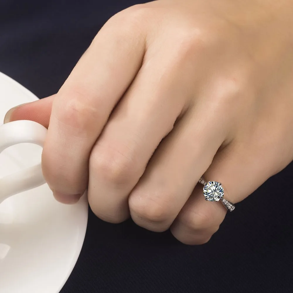 Романтические Драгоценности Тест Положительный 1Ct Твердое 14 K белое золото кольцо с зубцами сердце ювелирные изделия Moissanite АЛМАЗНОЕ КОЛЬЦО ОБРУЧАЛЬНОЕ для невесты