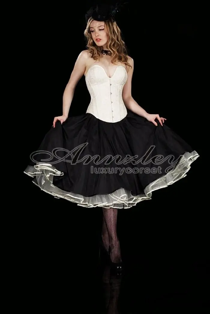 Custom Made White Corset Bustier Top With Black Skirt Outfit For Party (7).jpg