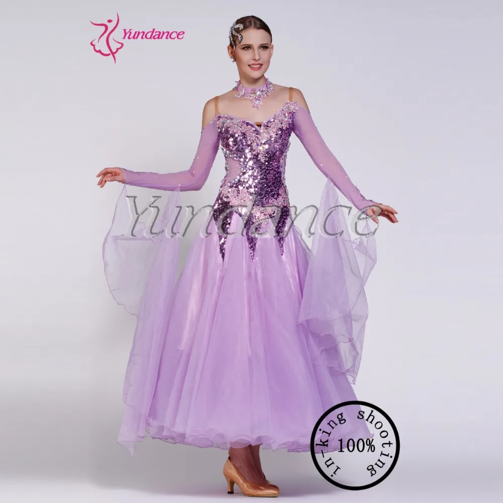 Новинка 2017 года Костюмы для бальных танцев платье для танцев Стандартный для дам в фиолетовый цвет для продажи b-10207