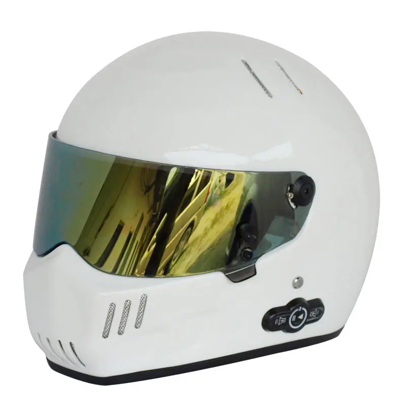 Анфас Мотоцикл Bluetooth шлем Белый со встроенным Bluetooth/Телефонный Звонок Домофон +