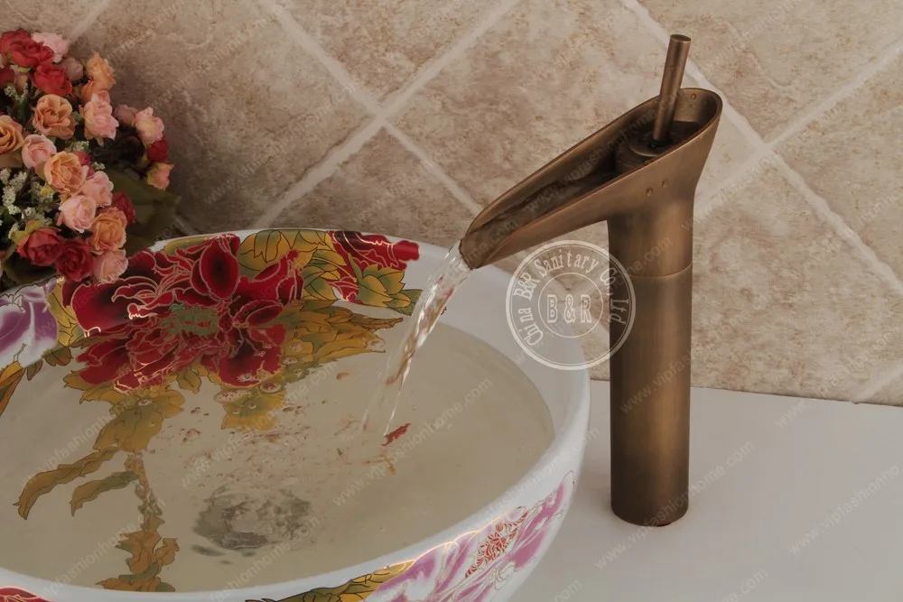 BECOLA винный стеклянный стиль Однорычажный Водопад Ванная раковина кран латунный античный горячий и холодный ванная раковина смеситель