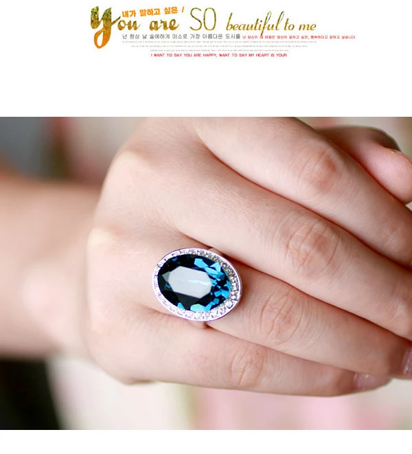 ZYR073 синий кристалл серебро цвет кольцо сделано из натуральных Кристаллы из Австрии Полный размеры оптовая продажа