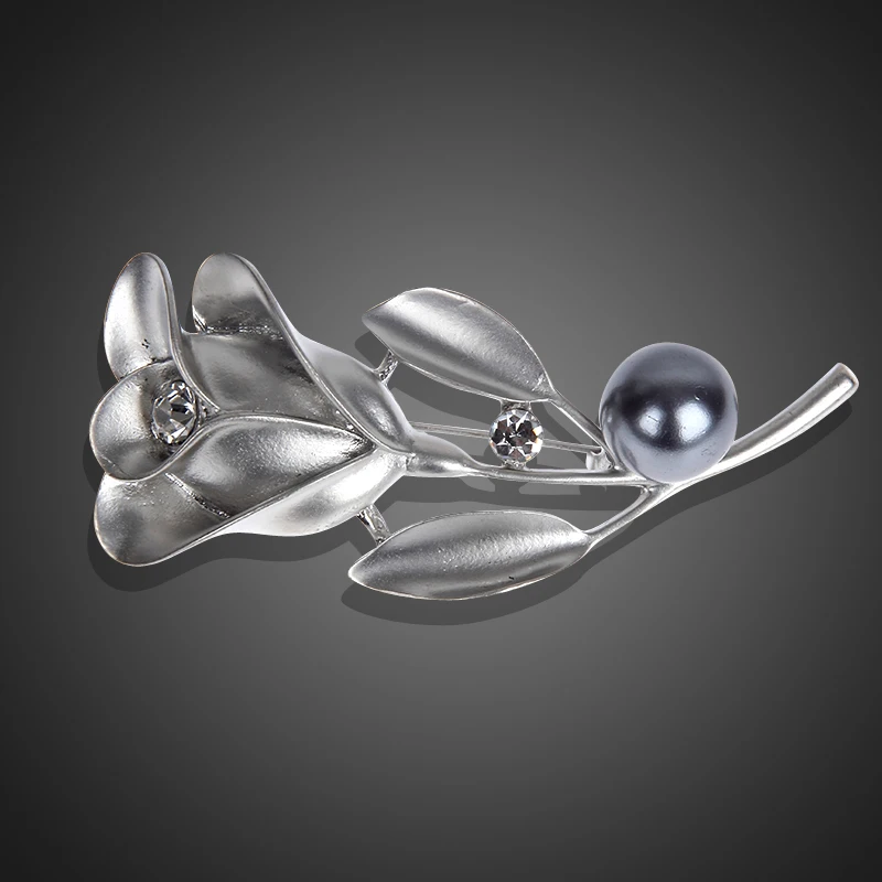 AIWGX Antique Silver Plated Flower Shape Brooches Classic Style Grey Pin Brooch Women