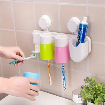 

Happy family of three double sucker toothbrush holder wash cup Creative life fashion toothbrush holder suit