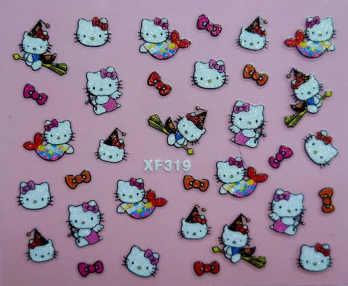 Продавец фабрики 25 компл./лот можно смешивать 3D рисунок «Hello Kitty» 25 конструкции исскуство ногати наклейки с персонажами из мультфильмов украшения XF311-XF334