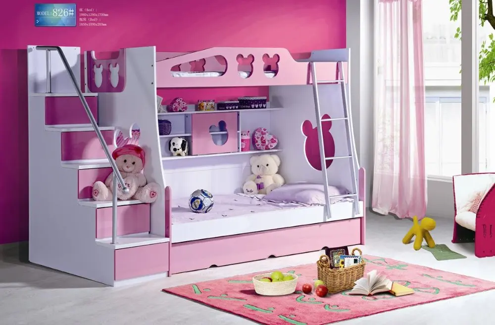 Mdf Panels Kids Bed Full Bunk With Stairs And Underbed Storage 826pink Jpg