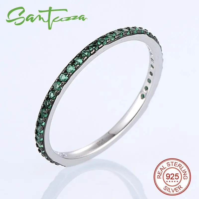SANTUZZA кольца для женщин драгоценные камни Красный Черный Синий Зеленый Шоколад CZ Кольцо Штабелируемый 925 пробы серебро anillos ювелирные изделия