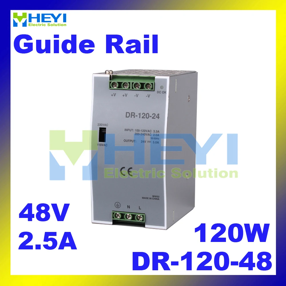 AC к DC 120 W Rail источник питания DR-120-48 одиночный выход Импульсный 48 V 2.5A din rail источник питания для промышленности