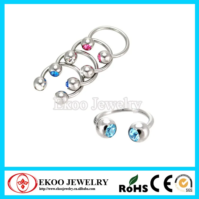 

Body Jewelry Surgical Steel Double Gem Horseshoe Stud Earrings 16 Gauge 1.2*8*3/3mm Earrings