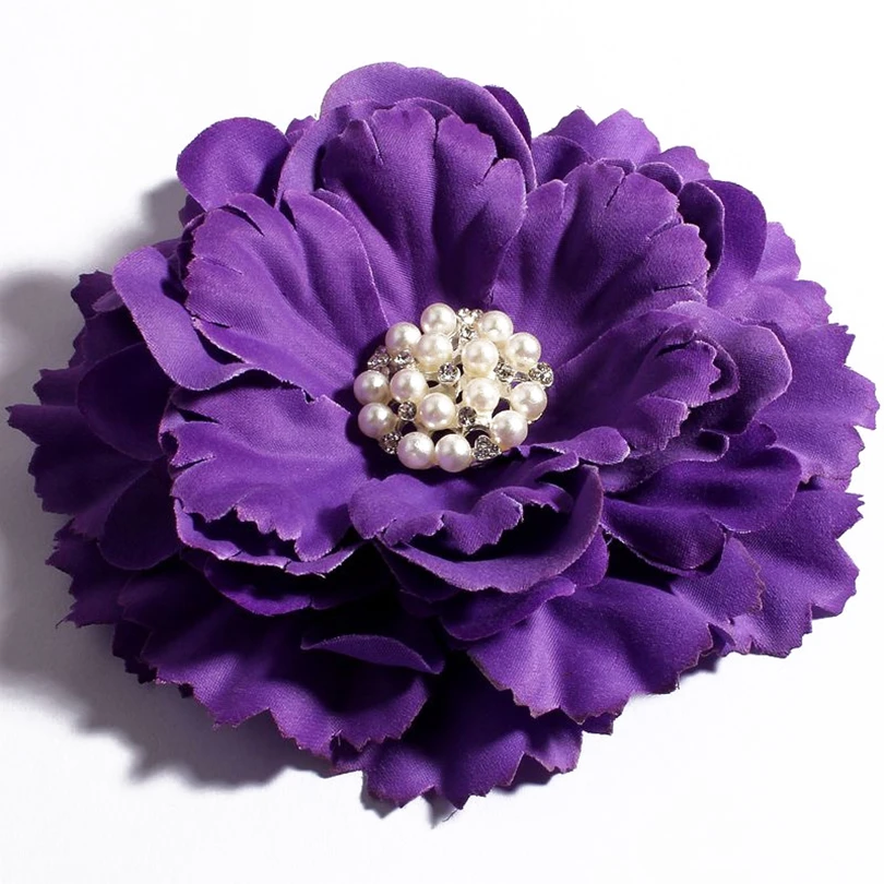 5pcs/lot 11cm 20colors Hair Clip Peony Flowers+ Rhinestone Pearl Buttons For Kids Hair Accessories Fabric Flowers For Headband