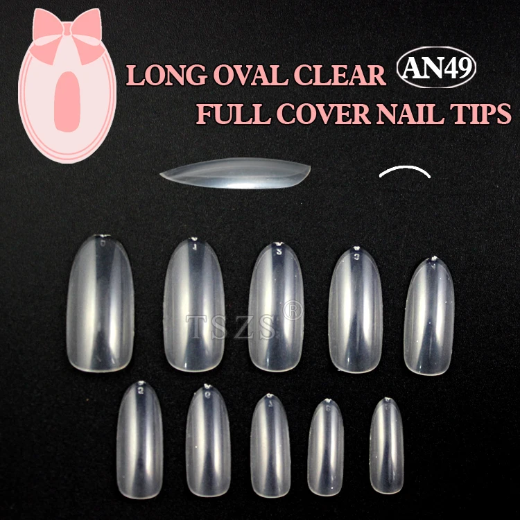 

1bag/lot * 600pcs Elegant transparent Natural White Long Oval full cover False nails Tip