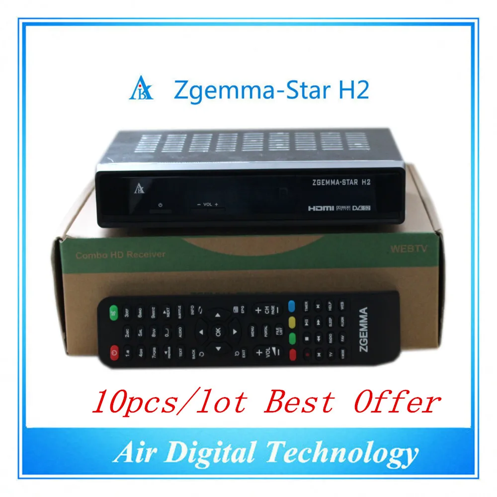 10pc/lot  Full TV Channels Softwares Zgemma-Star H2  FTA HD Satellite Receiver With Enigma2 Linux OS DVB-S2+T2/C Twin Tuners