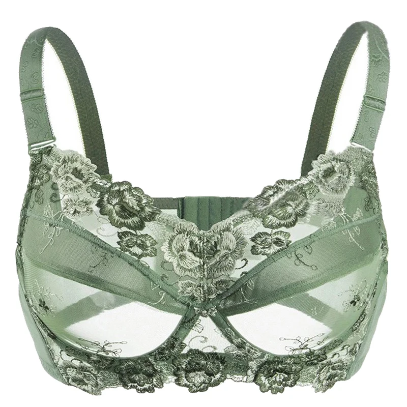 Ультра-тонкие Женские Удобные Большой Размер Полное Покрытие Цветочный Embrodiery