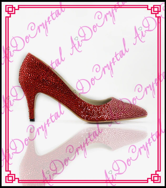 Aidocrystal custom sexy red low heel pointed toe bowknot crystal lady