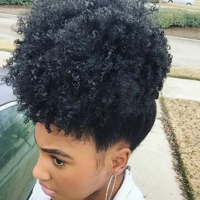 Fashion Afro Puff Curly Weave Ponytail Hairstyles Black Color