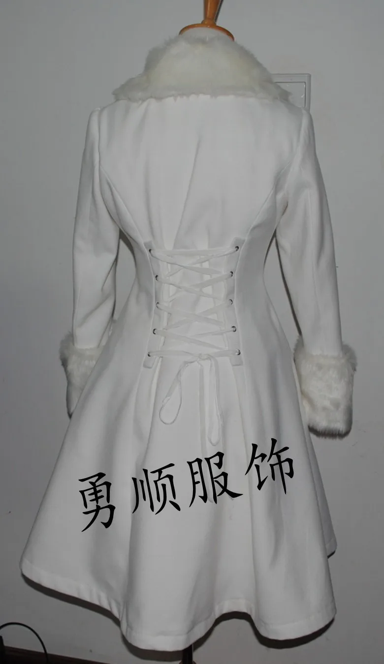 Великолепное милое белое зимнее шерстяное пальто в стиле Лолиты и Cappa; зимние пальто для девочек; Брендовое длинное зимнее пальто