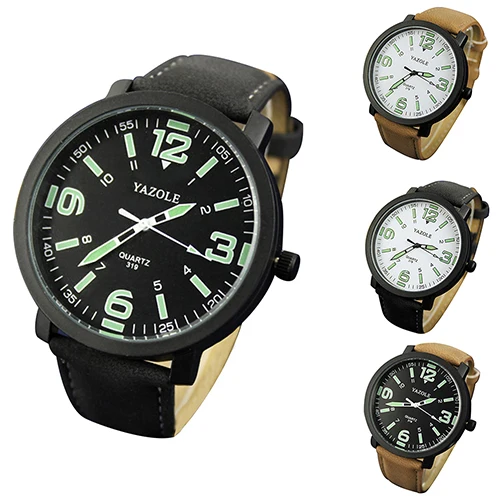 Fashion Men Women Glow in The Dark Faux Leather Strap Quartz Sport