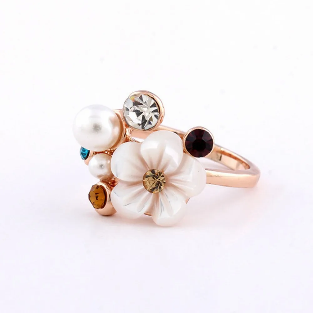 Delicate Fashion Colorful Epoxy Flower Rings Women Gold Color Jewelry