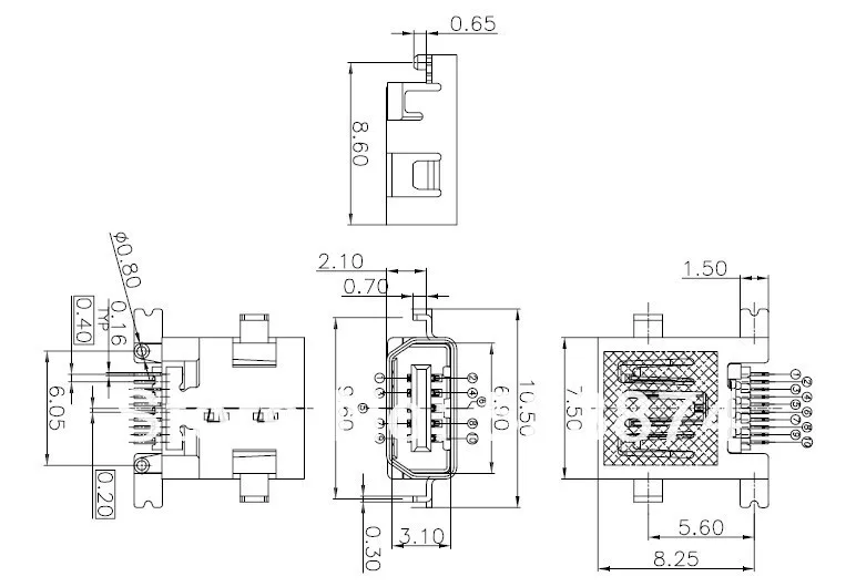 10 шт. Mini-USB 10pin разъем SMT гибель пластина с расположением колышек