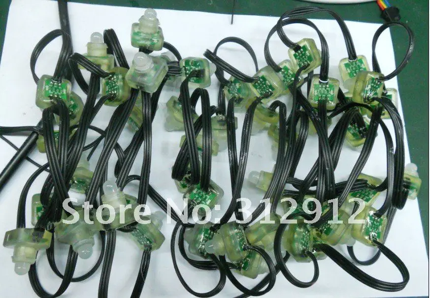 WS2811 LED пиксель узел, DC5V вход, полноцветный RGB строка, 50 шт. строку, IP68 Номинальная в черный провода