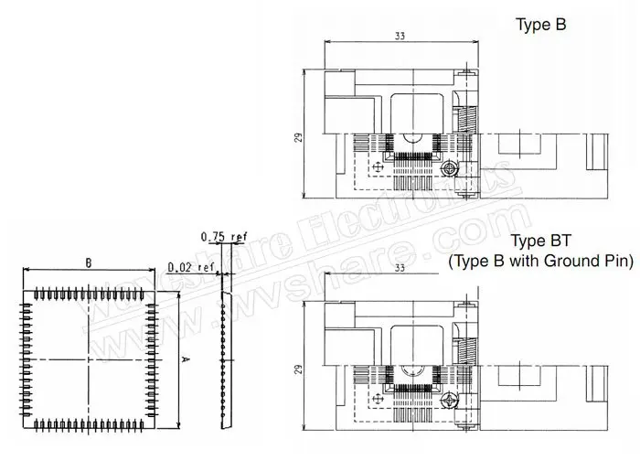 QFN-48(52)BT-0.4-01 QFN48 MLP48 MLF48 Enplas QFN 6x6 mm 0.4Pitch IC Test Burn-In Socket with Ground Pin